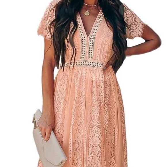 PEACH MAXI LACE FLOWER CHILD MAXI 🍑 BOHEMIAN DRESS NWOT - Picture 1 of 16